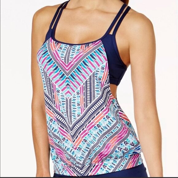 NWT $86 Jag Swim Cross Back Tankini Top Small Swimsuit Athletic Built in Bra - Picture 1 of 11